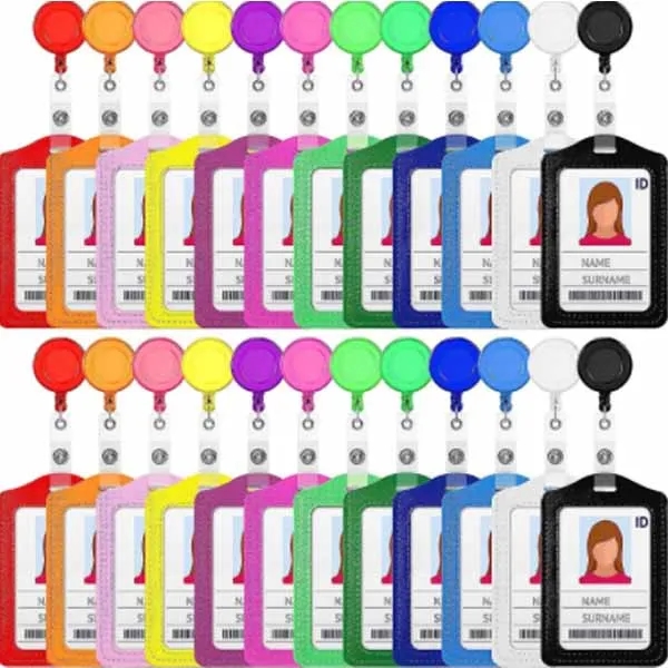 PU ID Credit Card with Retractable Badge Holder Reel Clip 1