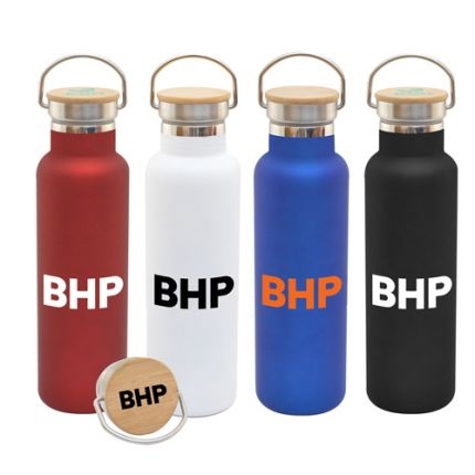 20 oz Satin Vacuum Bottle with Bamboo Lid 2