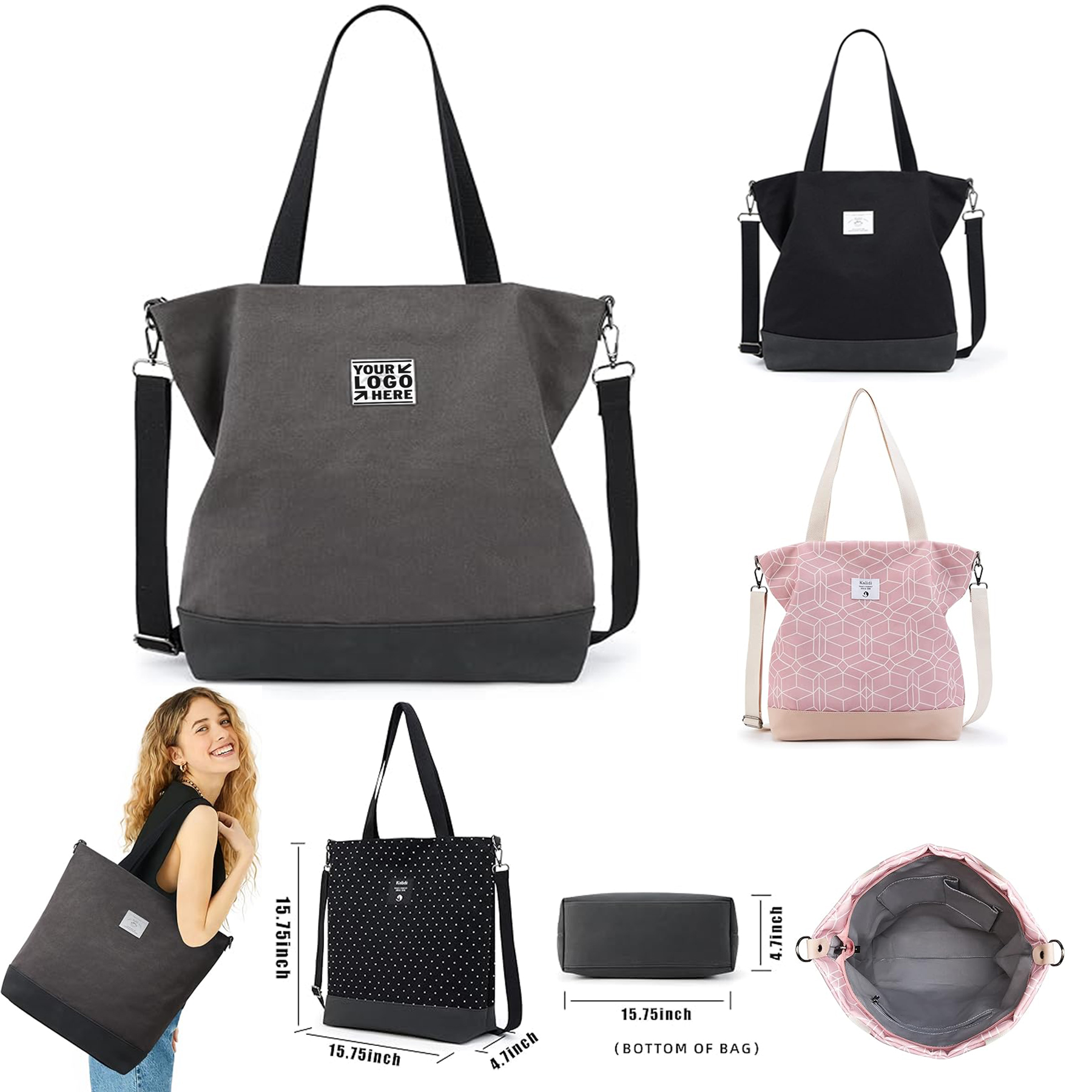 Women Tote Large Canvas Shoulder Purse Casual Work Bag Crossbody Handbag