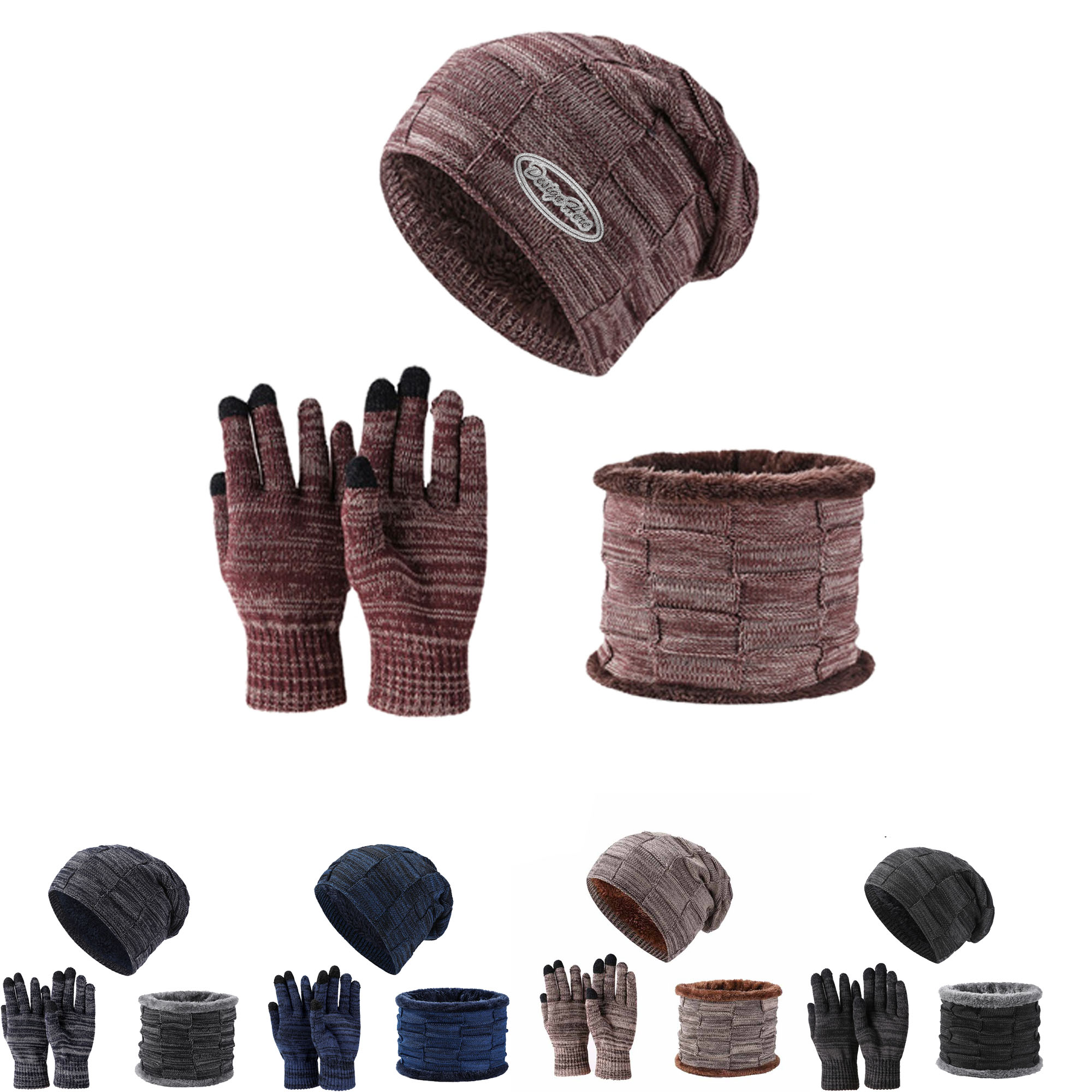 Cozy Fleece Knit Hat, Scarf & Gloves Set for Winter Warmth 5