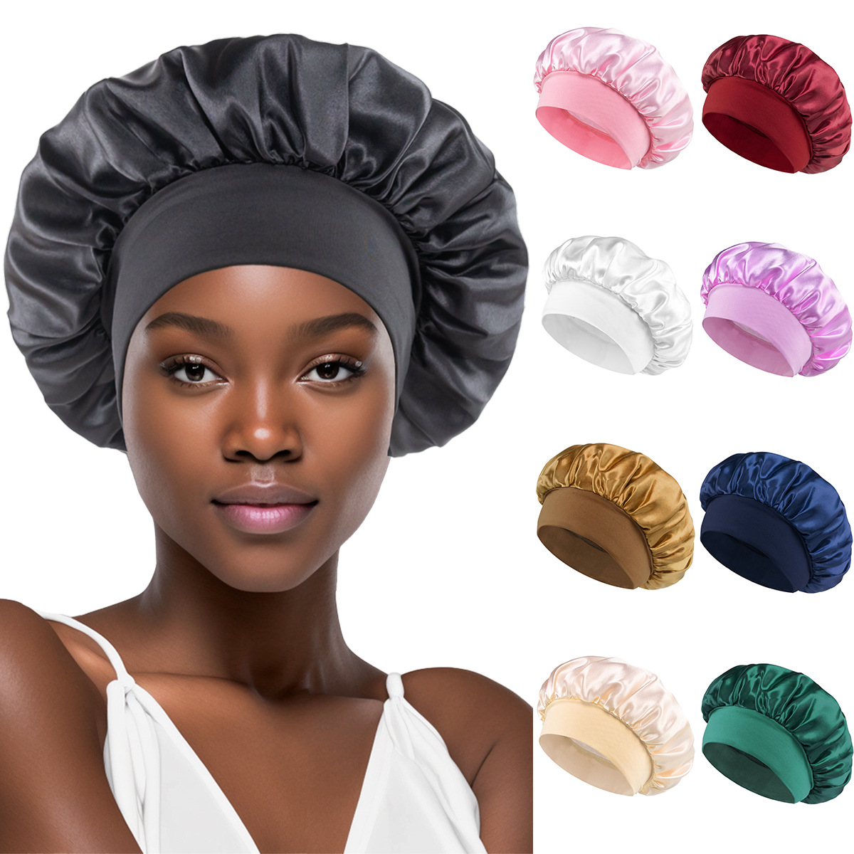 Silk Satin Sleep Hair Bonnet w/ Wide Edge for Women 12