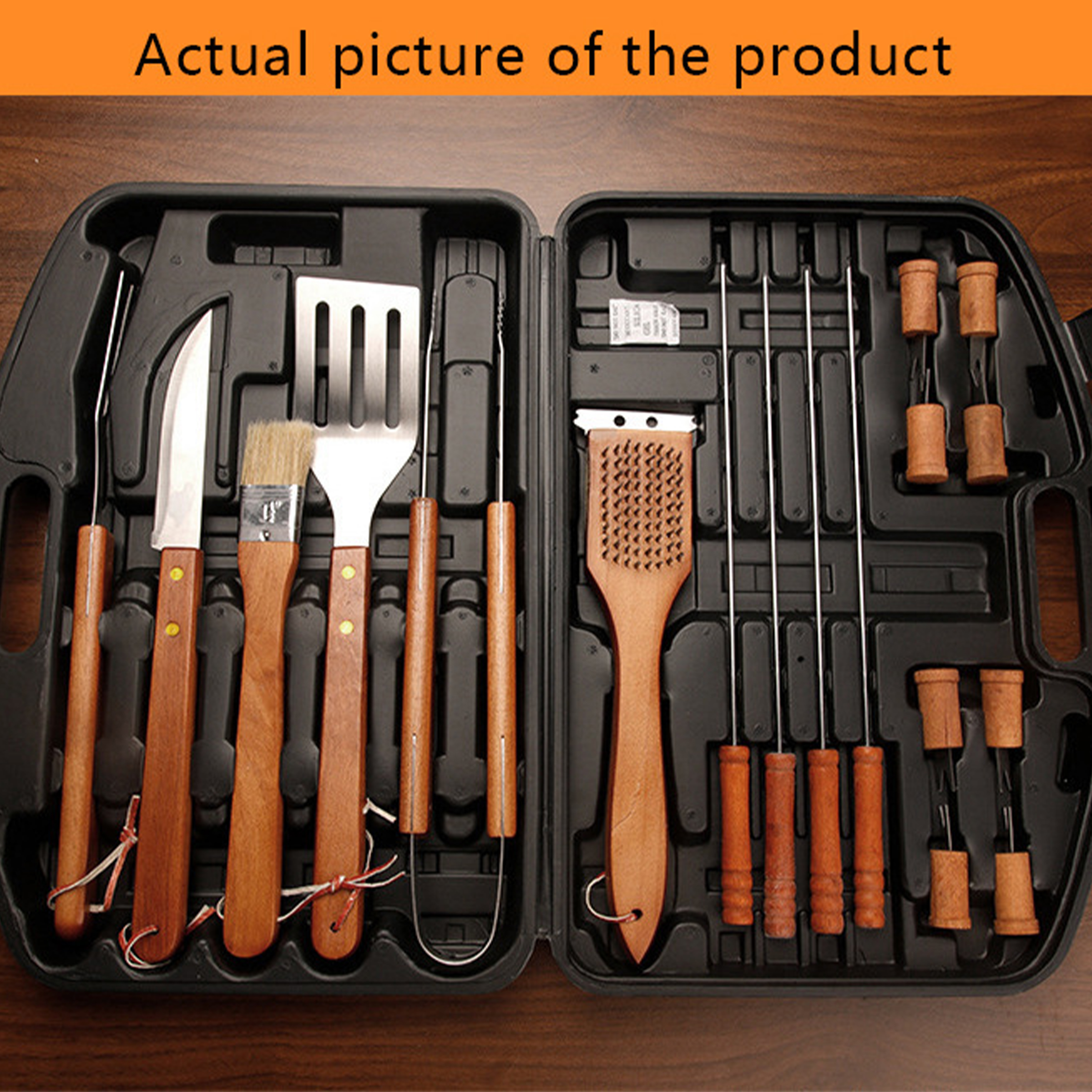 Stainless Steel 19 Outdoor Grill Wooden Handle Set 1