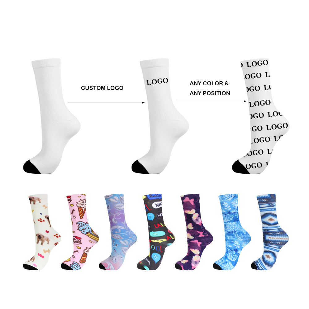 Seamless 360 Digital Printing Full Color Full Wrap Unisex Crew Socks 5
