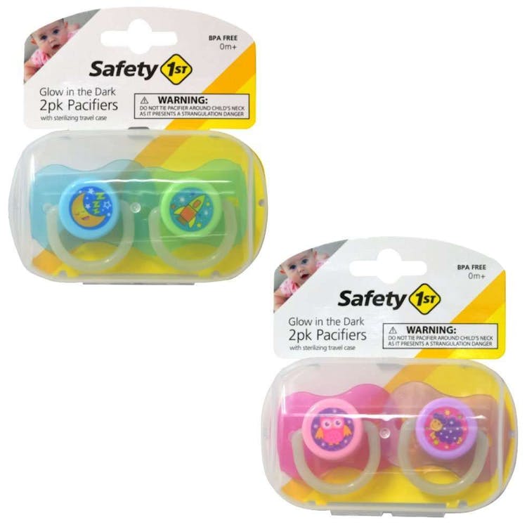Safety 1st Glow in the Dark Pacifiers w/ Sterilizing Travel Case 2 Pack