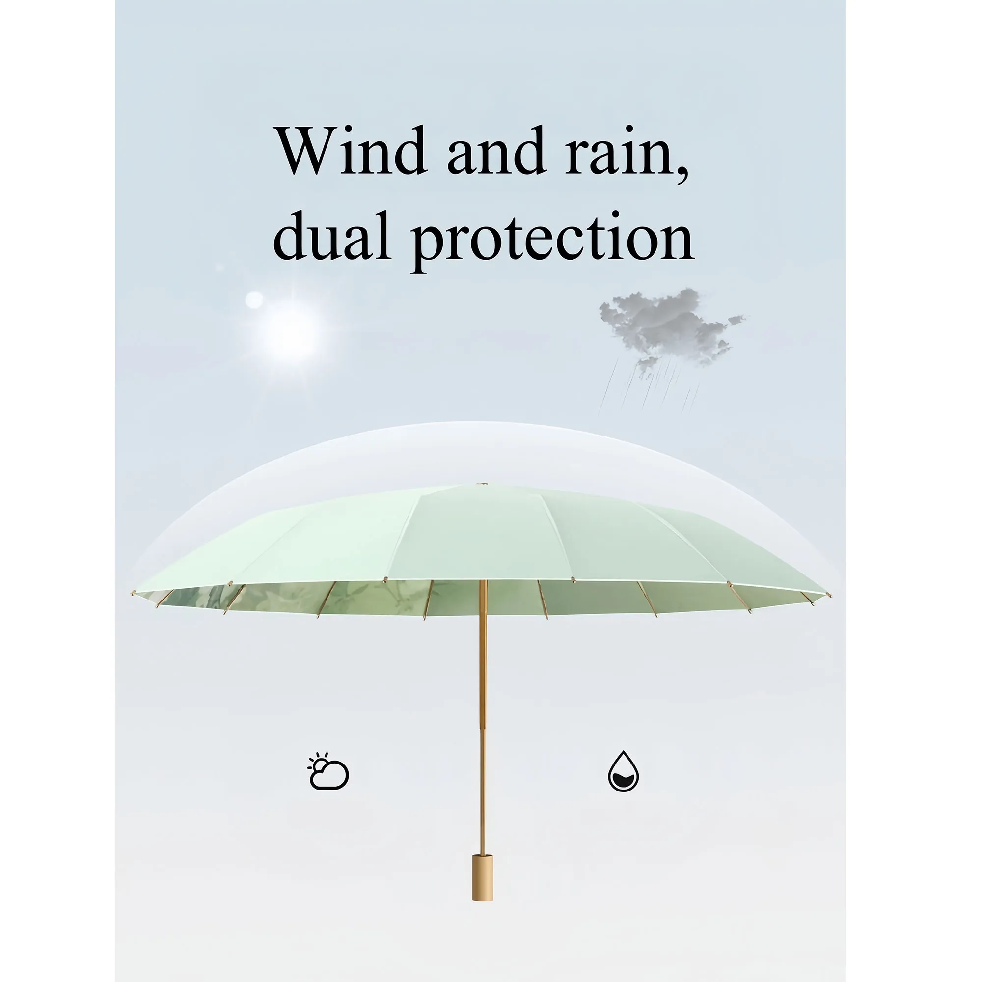 Luxury Handle UV Block Umbrella UPF50+ 16-Rib Compact 1