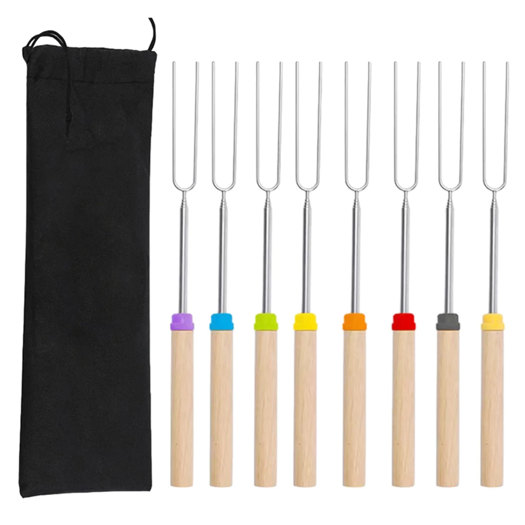 Set 8 Wooden Handle Telescope Barbecue Skewers With Carrying Pouch 2