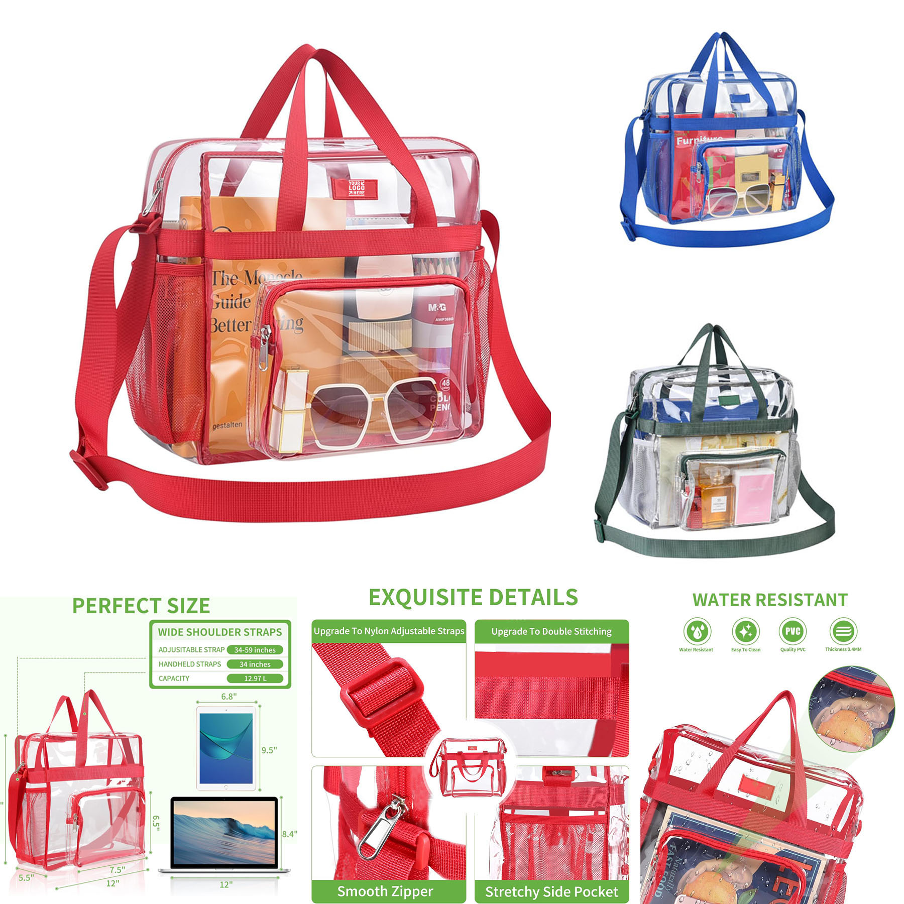 12612 Inch Women Men Stadium Approved Travel Sport Clear Tote Bag 1