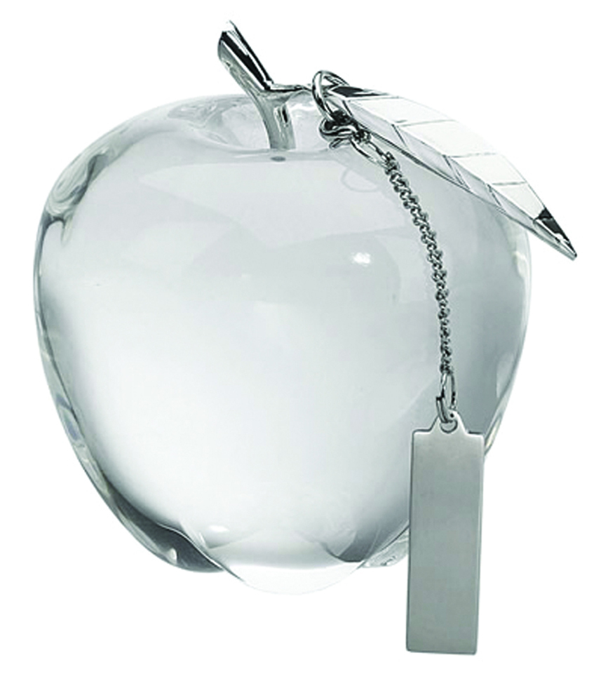 CRYSTAL APPLE WITH SILVER STEM AND LEAF WITH HANGING TAG 2