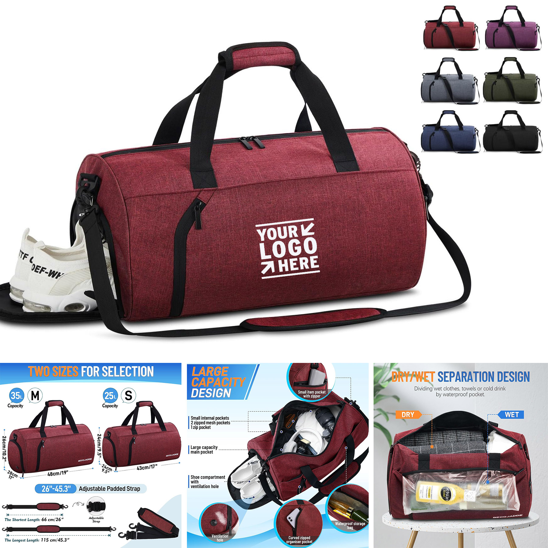 Women Men Water Resistant Adjustable Workout Pouch Gym Sports Bag with Shoe Compartment 2