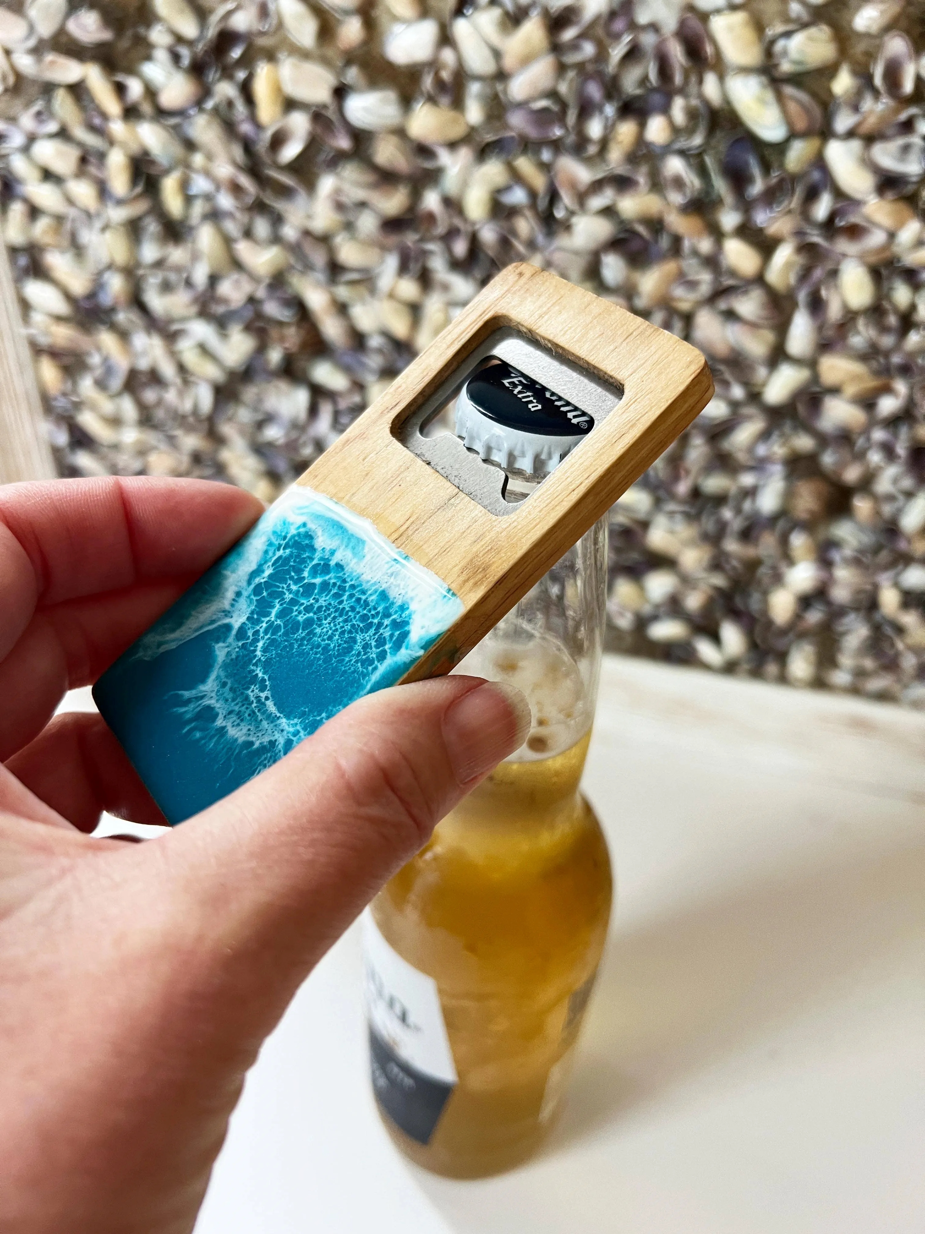 Ocean Wave Resin & Wood Bottle Opener – Premium Stainless Steel Bar Tool 2
