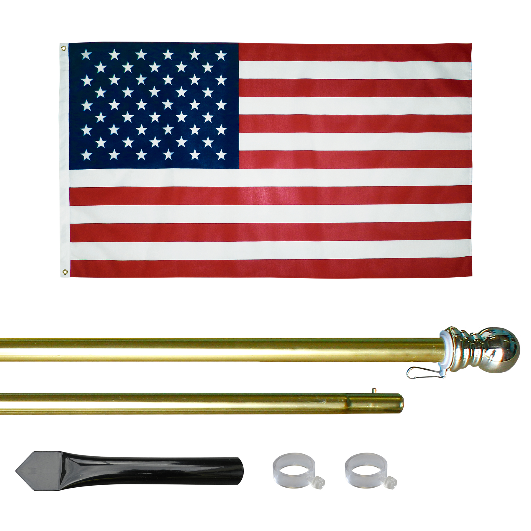 10' Gold Inground Economy Aluminum Display Pole w/ 3' x 5' Printed US Flag 2