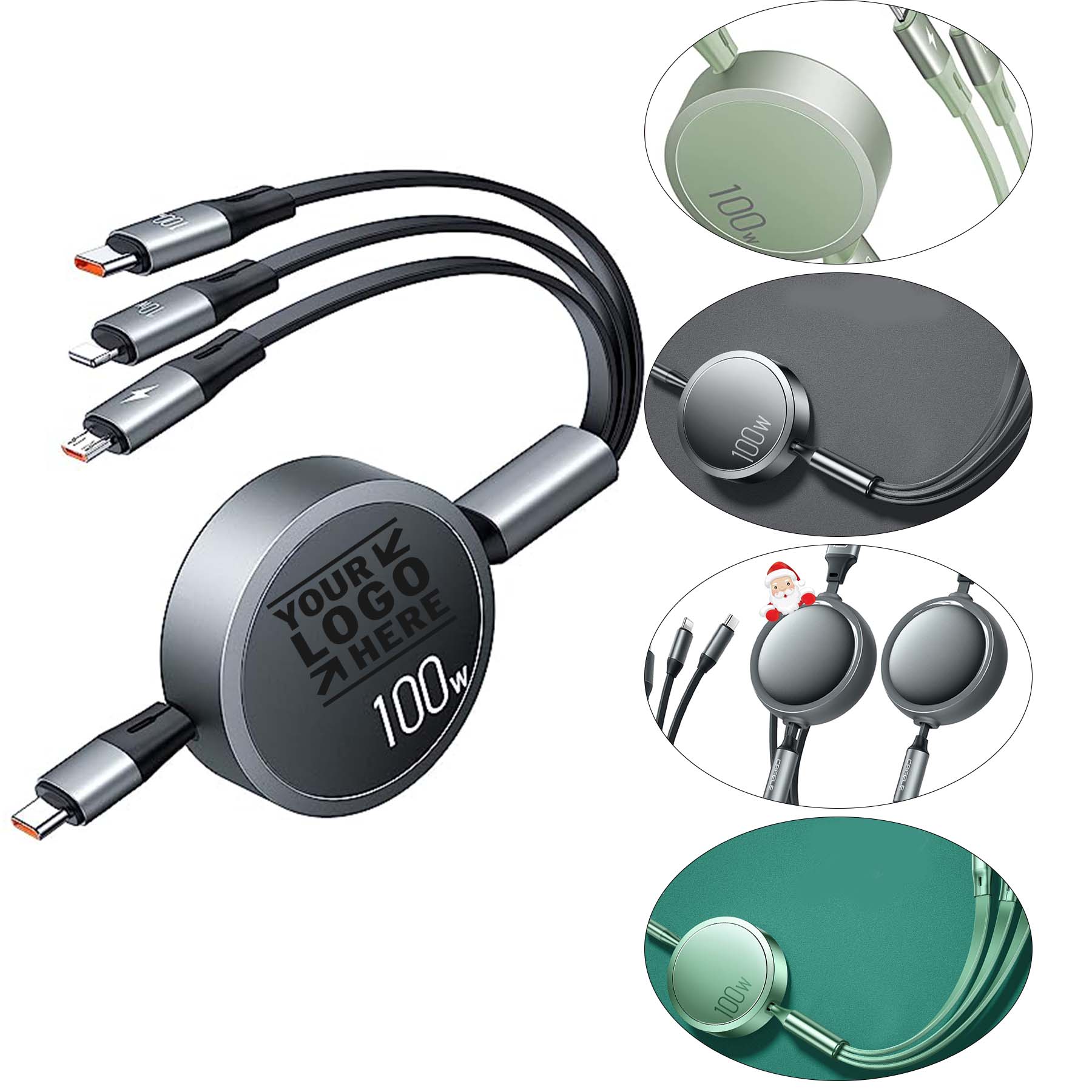 Travel Essential USB Retractable 3in1 Multi Charging Cable with Type C/Micro USB/IP 2