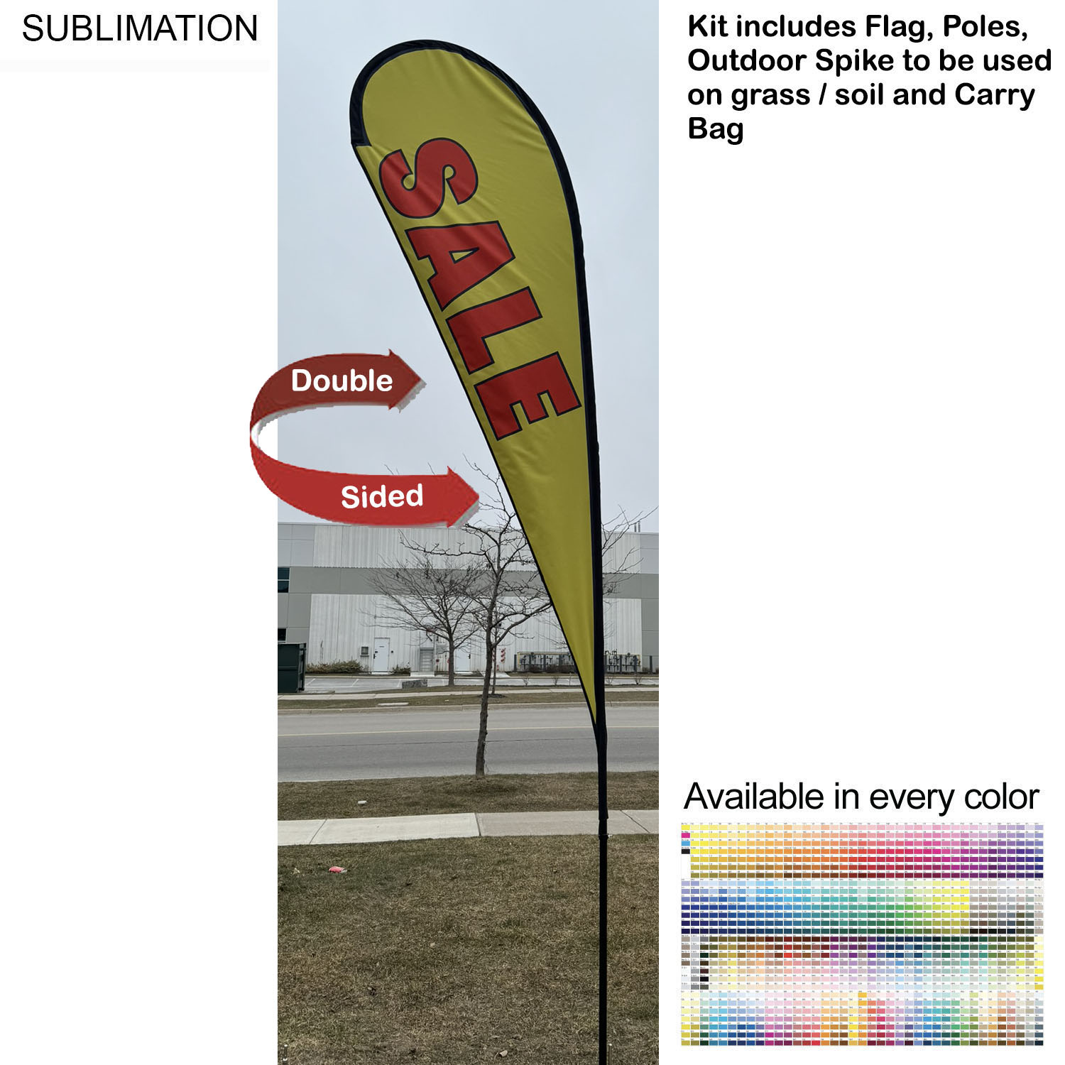 13.5' Large Tear Drop Flag Kit, Full Color Graphics Double Side, Outdoor Spike base and Bag Included