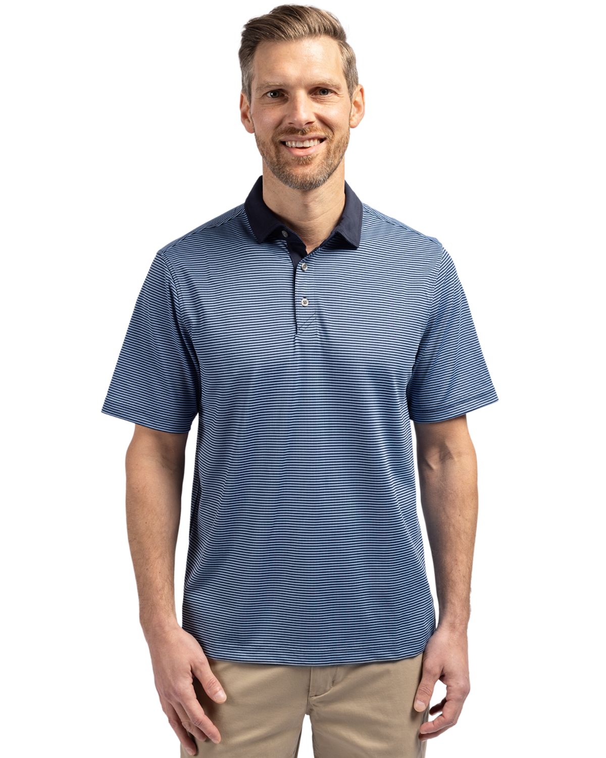 Virtue Eco Pique Micro Stripe Recycled Mens Polo