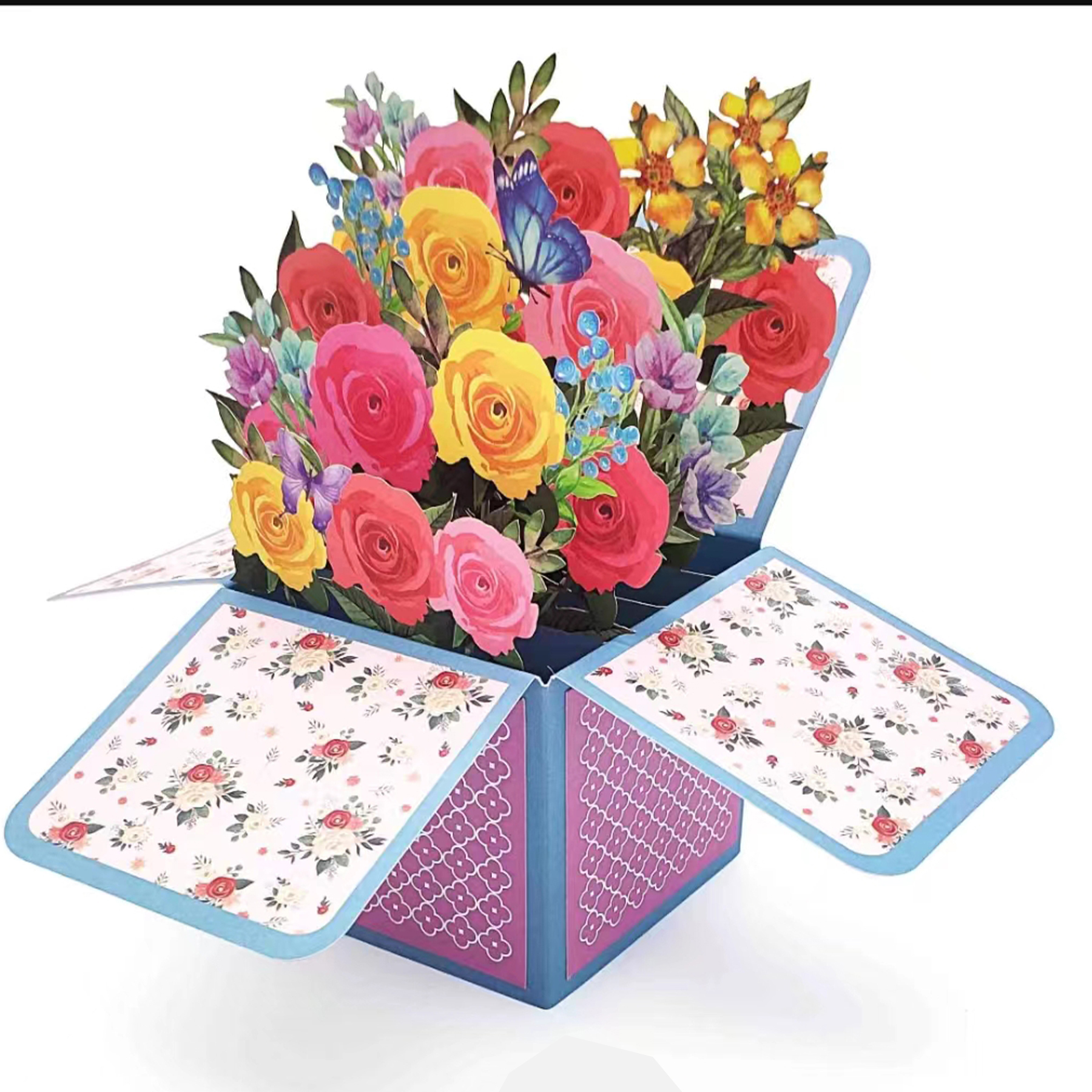 Unique Handmade 3D Floral Box Greeting Card