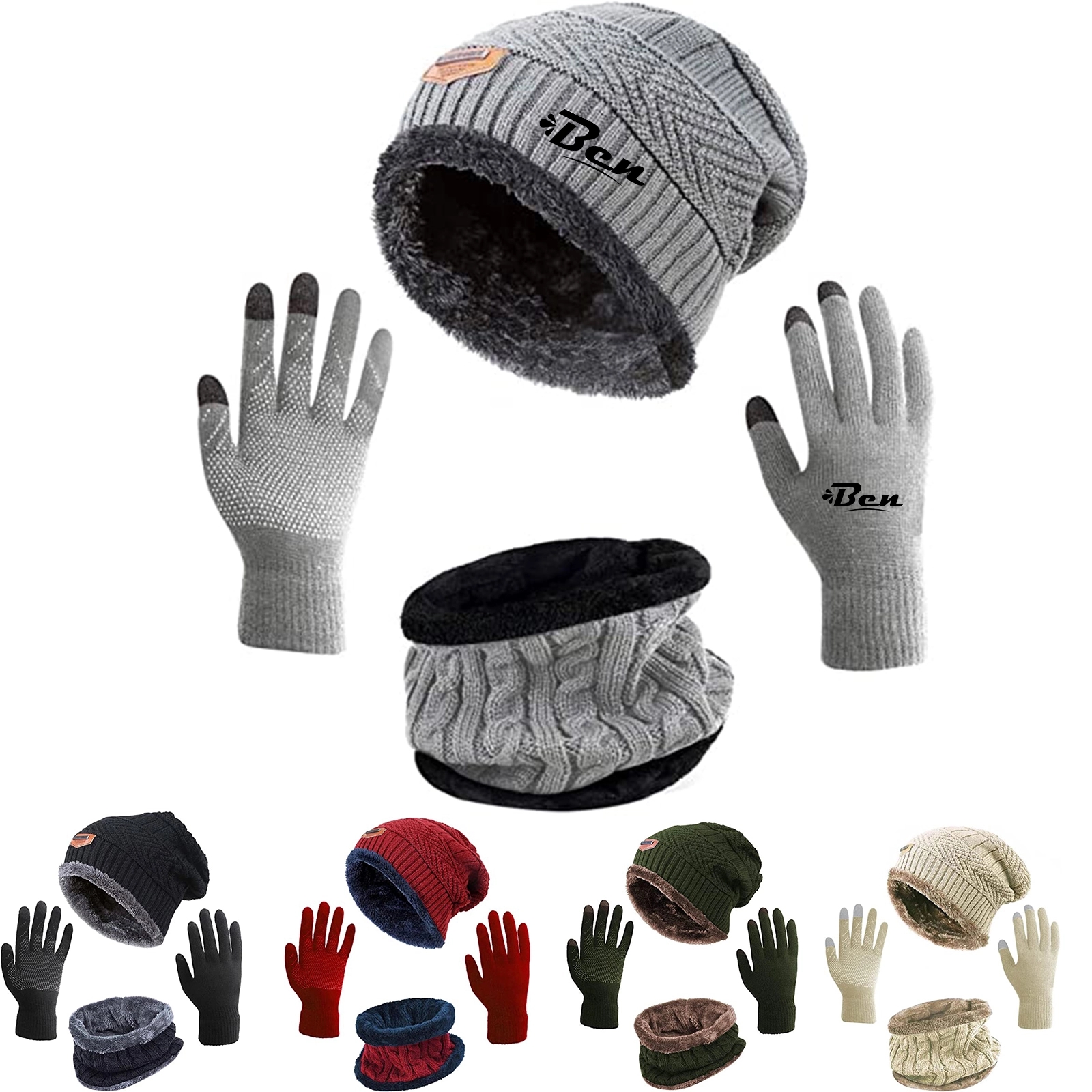 Winter Hat Scarf Gloves Slouchy Beanie Snow Knit Skull Caps 1