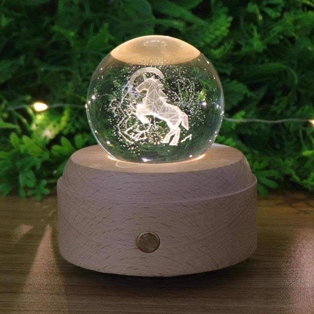 3D LED Night Light And Crystal Ball Music Box With Wooden Base 10