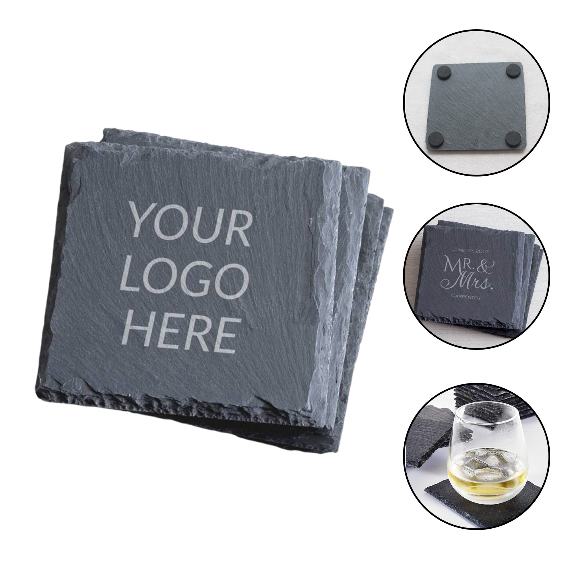 Square Etched Slate Coasters 2