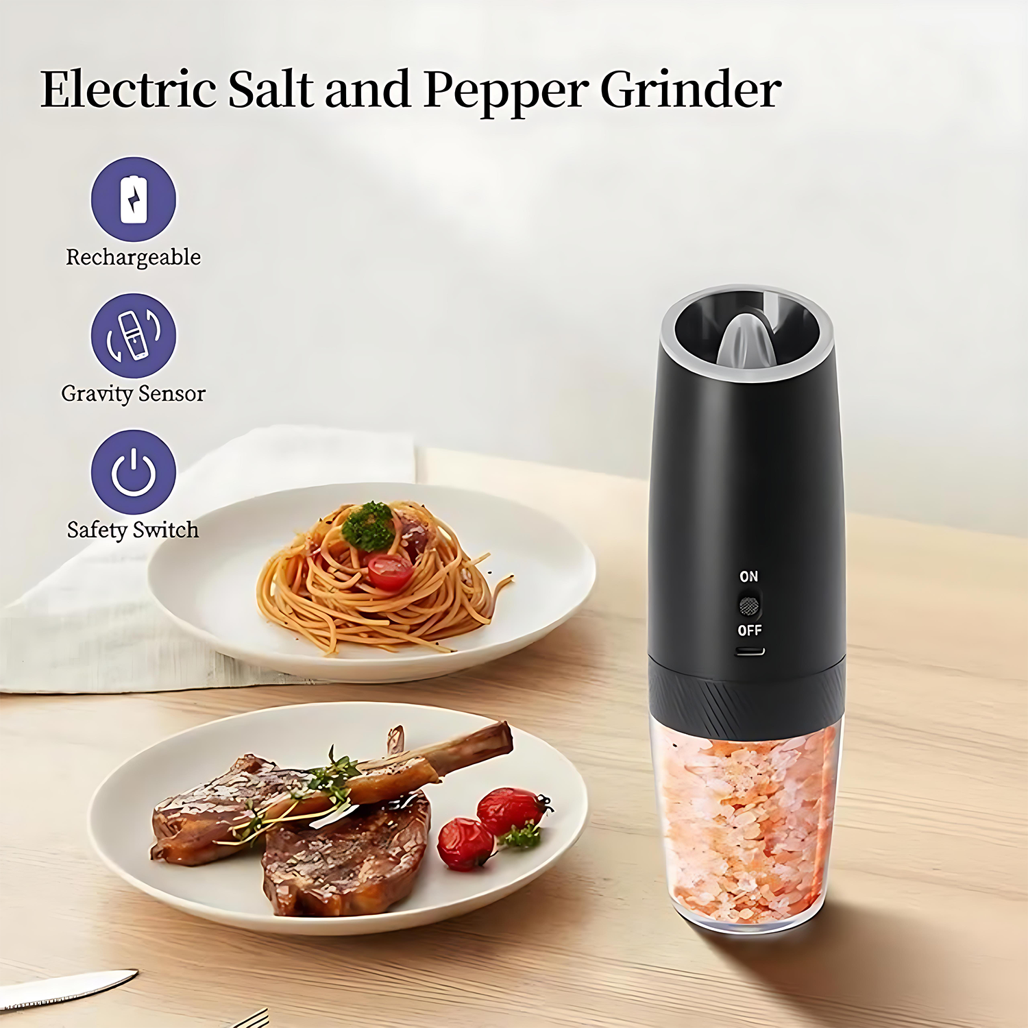 Mini smart gravity-sensing electric salt and pepper grinder 5