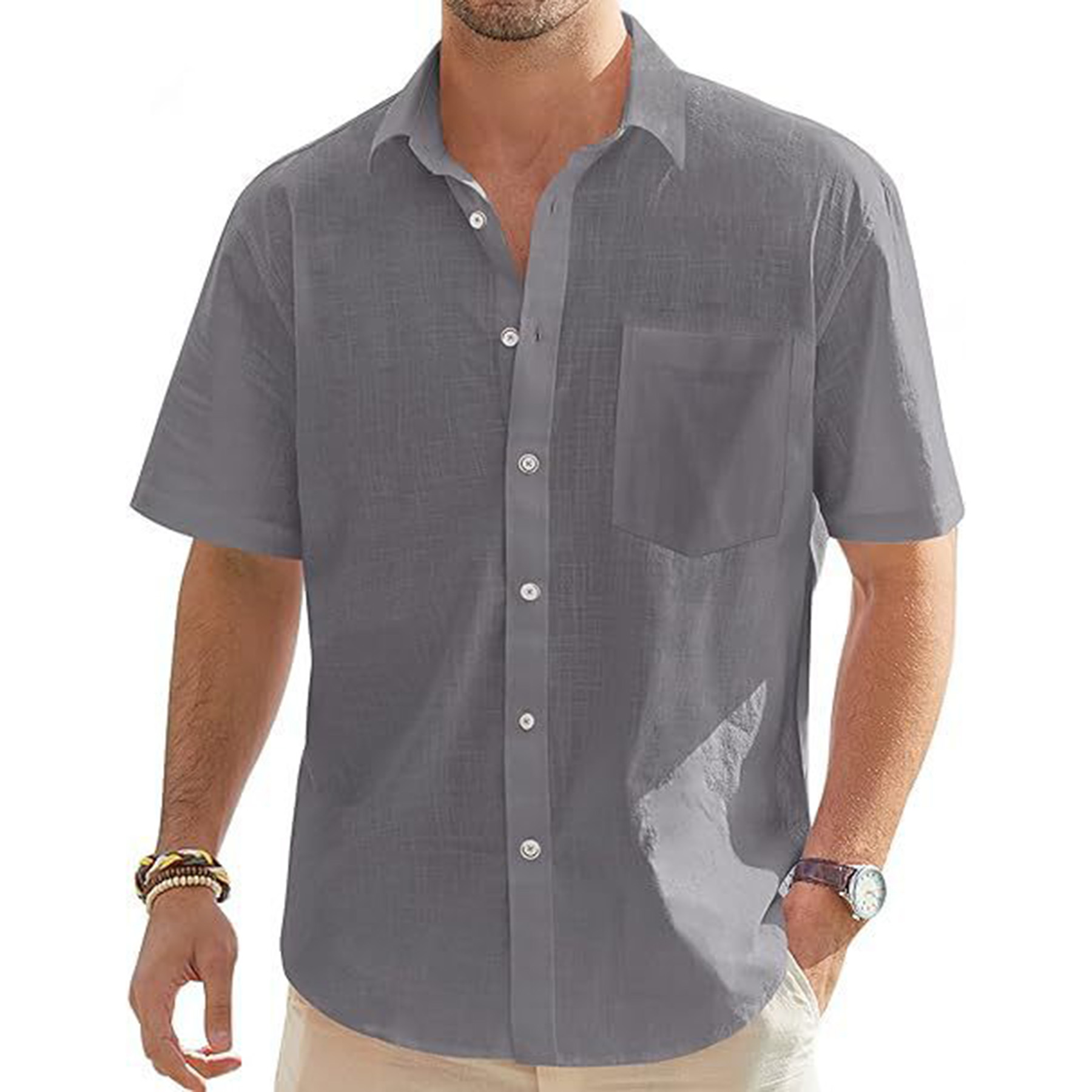 Men's Cotton Linen Short Sleeve Shirts 5