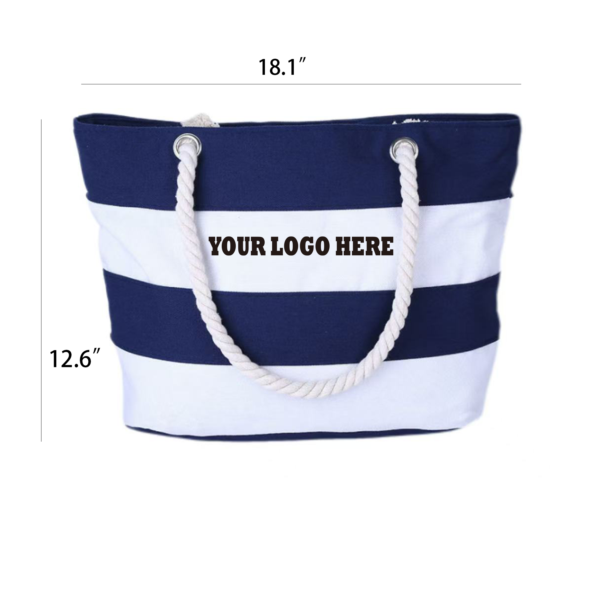 Striped Canvas Shopping Tote Bag 3