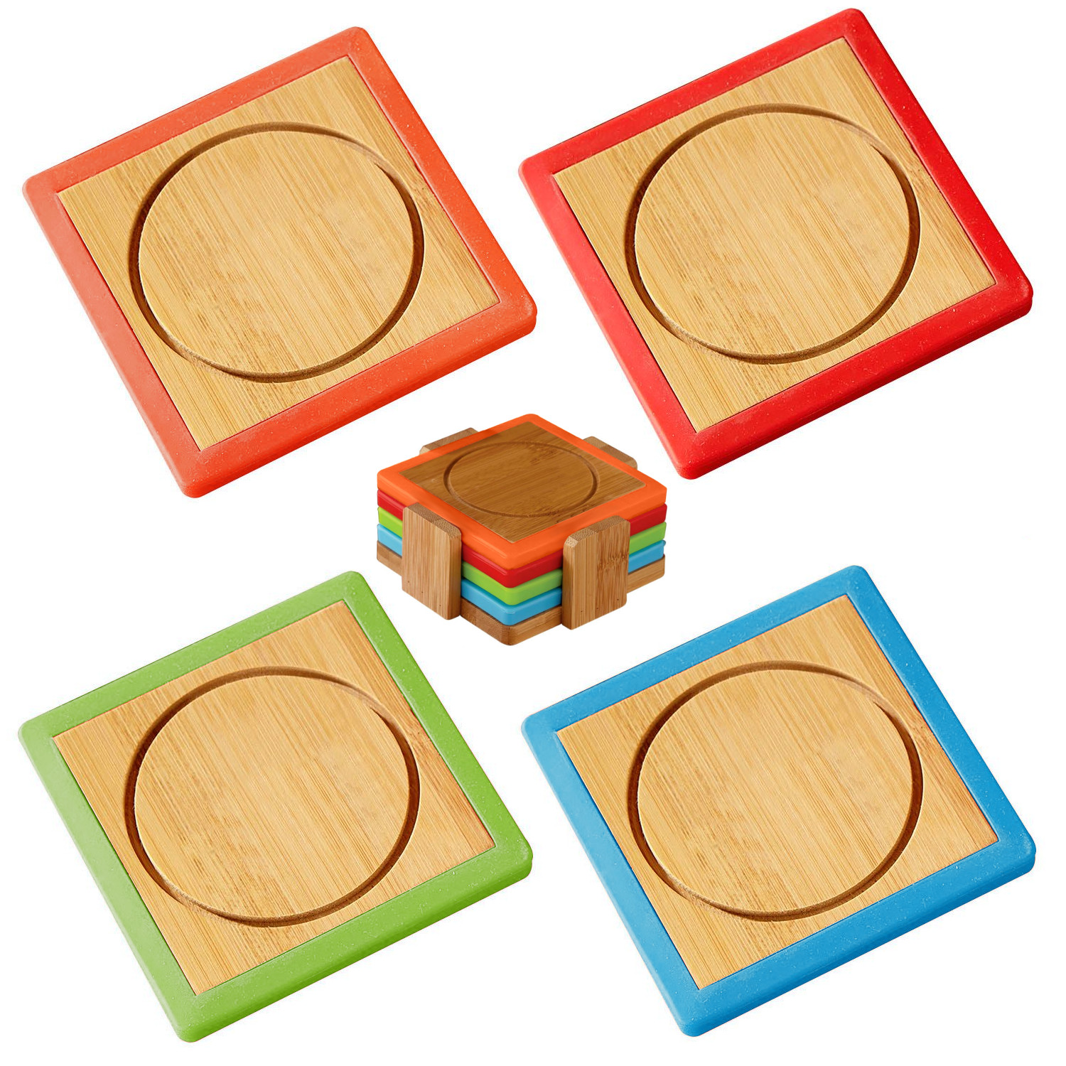 Bamboo and Silicone Coaster Set 5