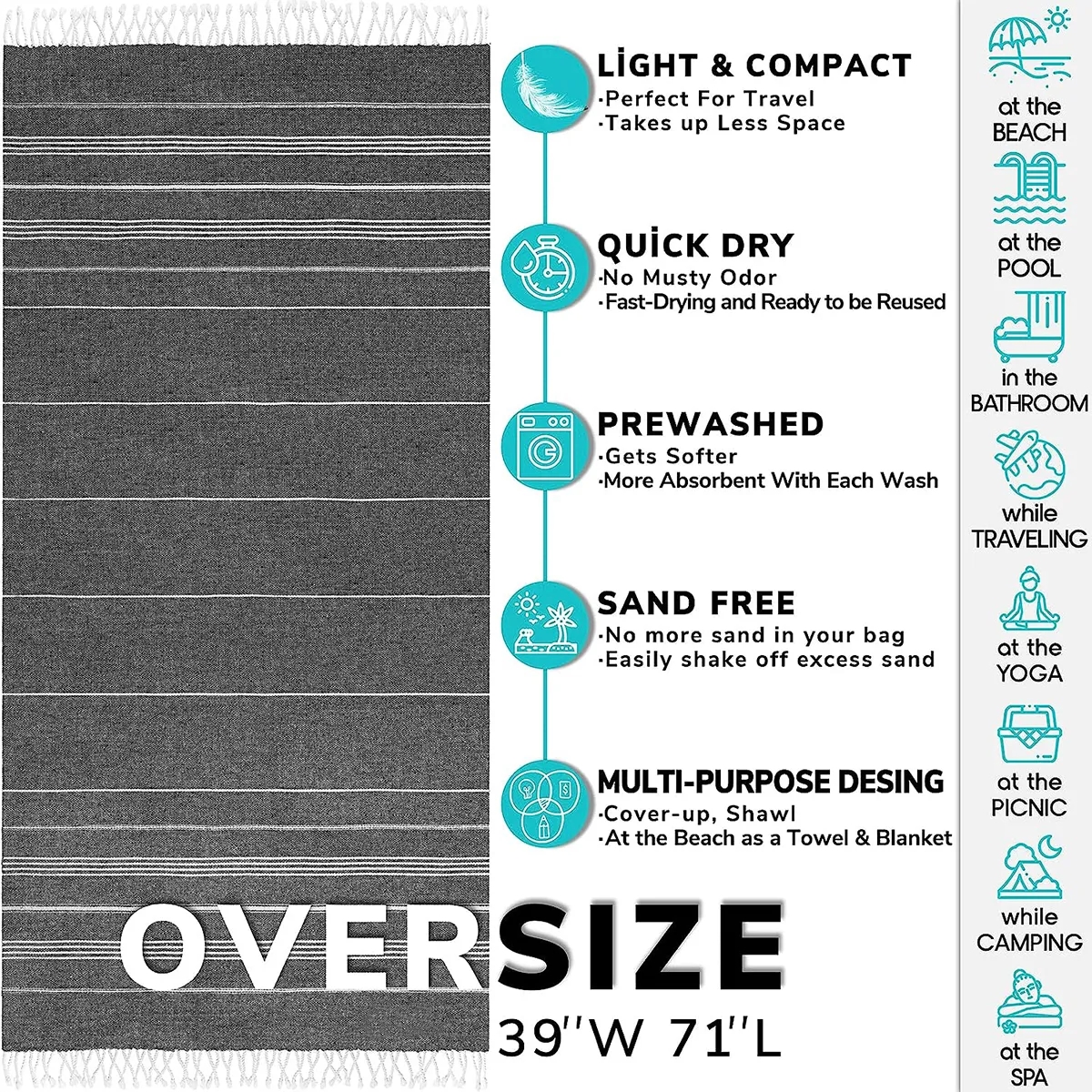 Customized Turkish Quick Dry Oversized Beach Towel 2