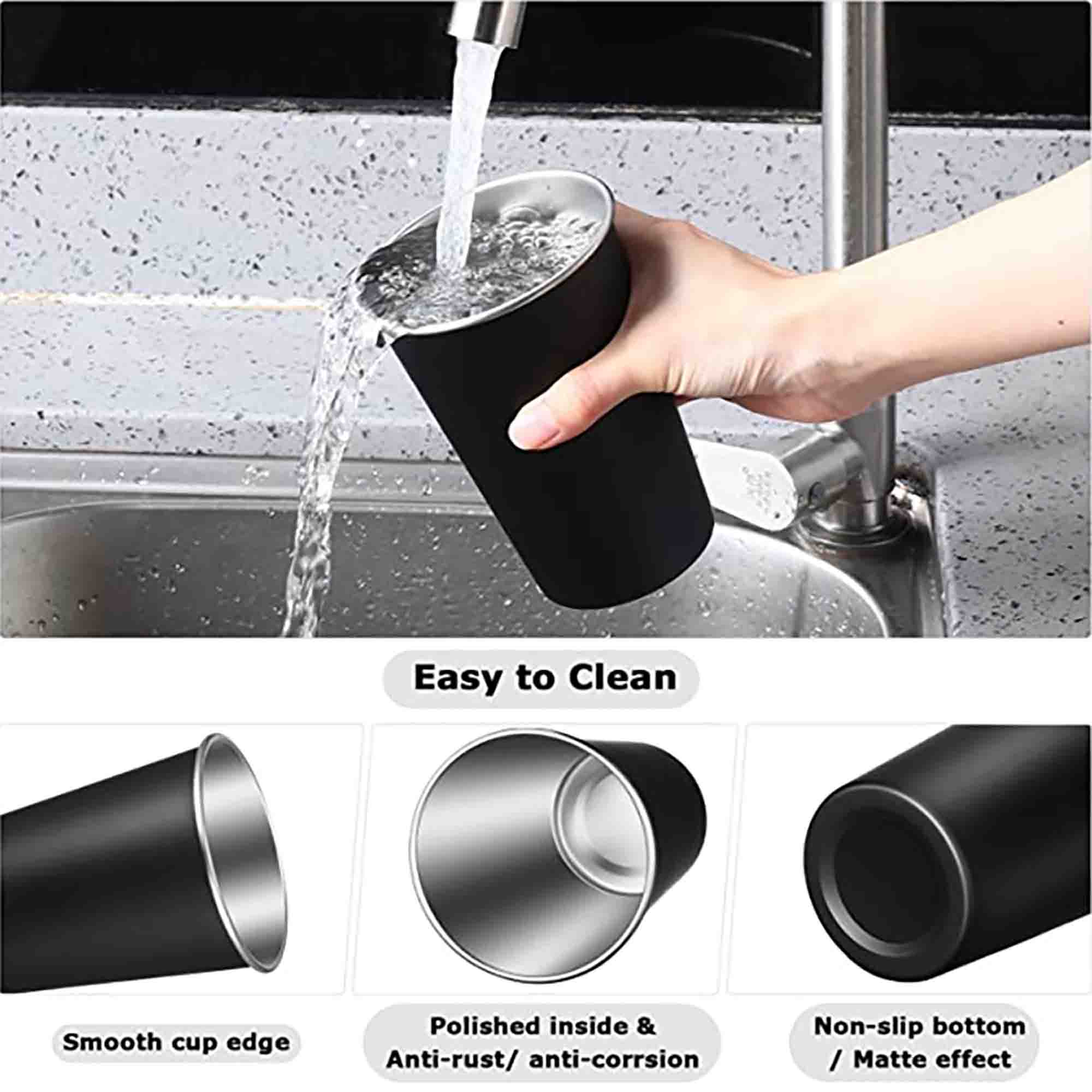 16 Oz Stainless Steel Cup Black 3