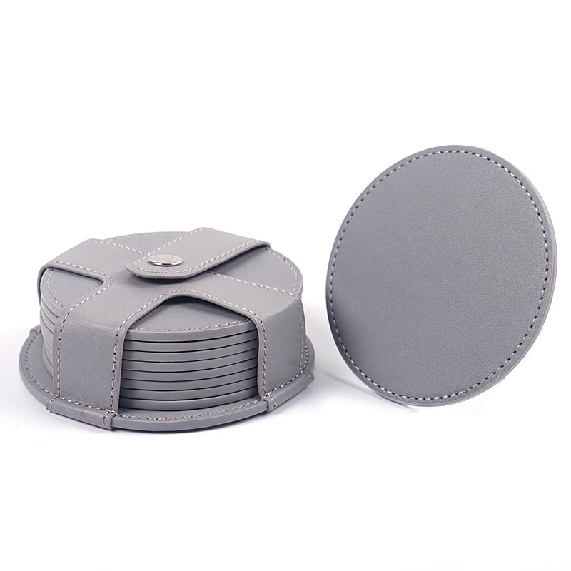 Custom 8 PCS Premium PU Leather Drink Coasters with Holder 5