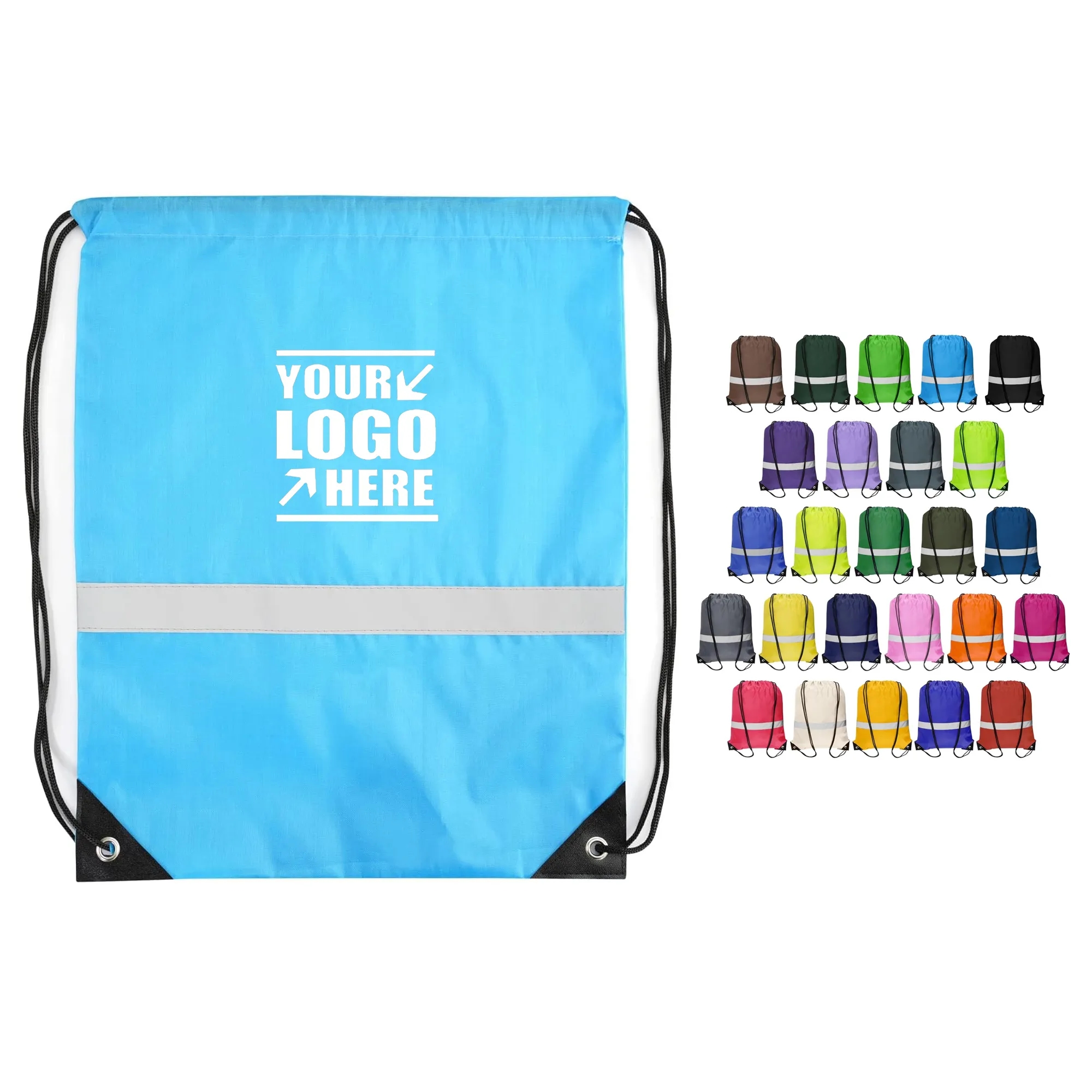 Reflective Stripe Drawstring Backpack Bag 2