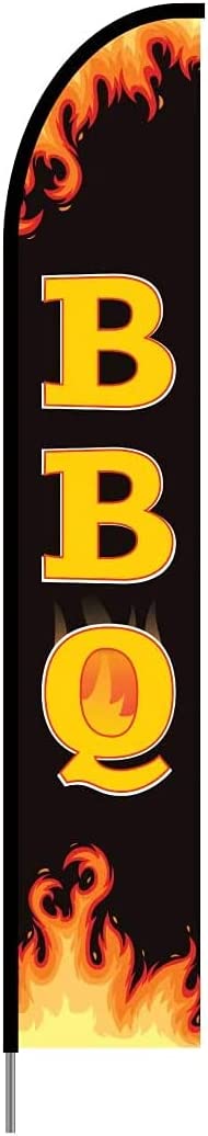 BBQ Feather Flag, Barbeque Swooper Banner Pole Kit Outdoor Restaurant and Store Sign Display, 15ft 1