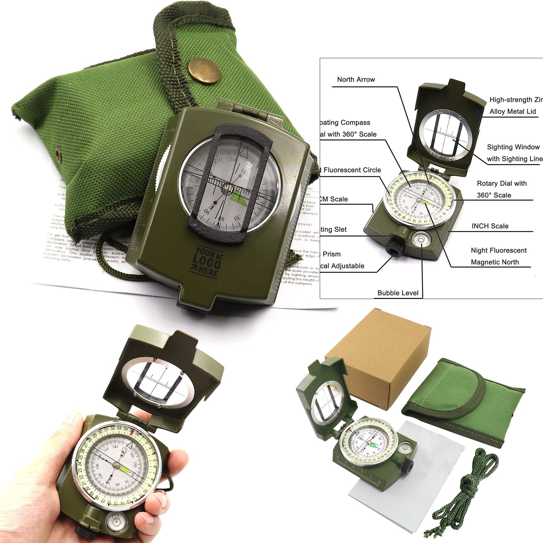 Metal Sighting Lensatic Night Fluorescent Impact Resistant Survival Navigation Military Compass 2