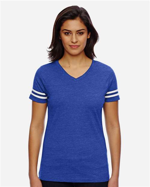 Women's Football V-Neck Fine Jersey Tee - 3537 46