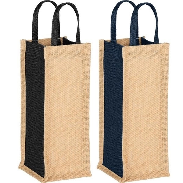 Jute Single Bottle Wine Tote, custom tote bag with logo imprint 2