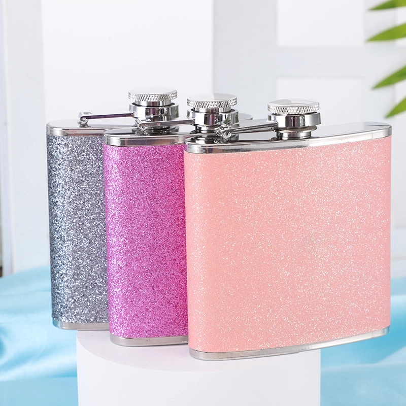 6Oz Colorful Glitter Coating Wine Flask For Women Men 4