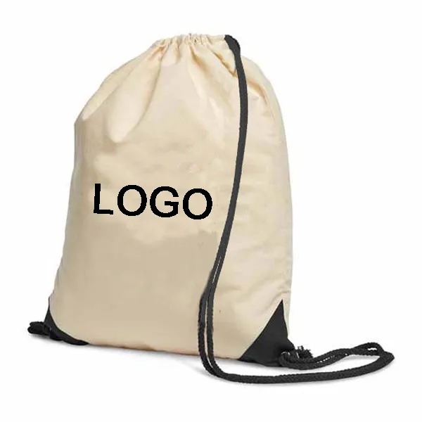 Imprinted Cotton Drawstring Backpacks with Color Corners, custom drawstring bag with logo imprint 4