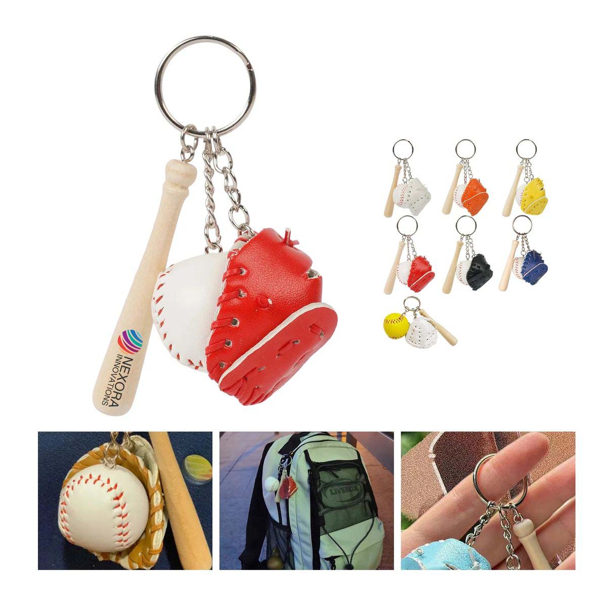 Baseball Keychain with Glove Bat and Ball 6