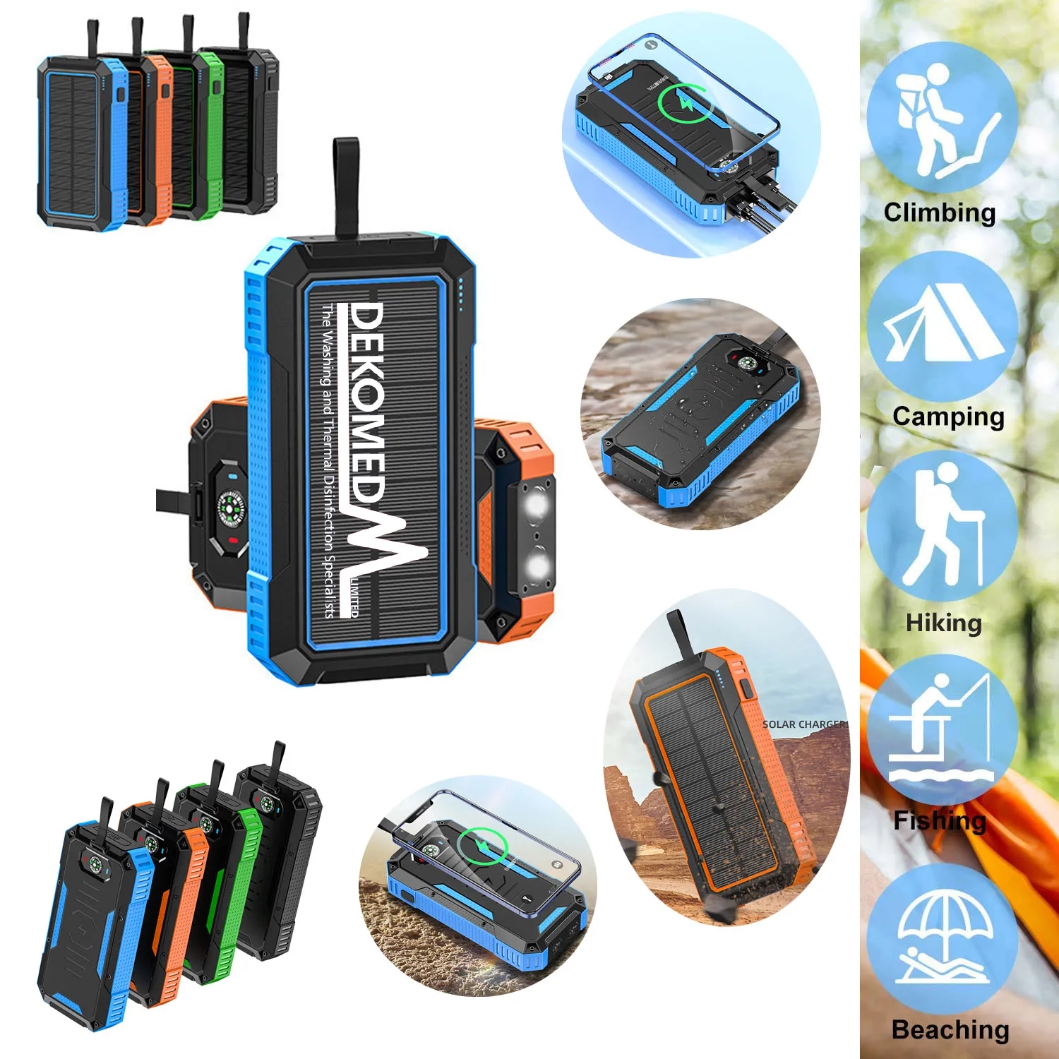 Outdoor Camping Waterproof Solar Power Bank 30000mAh 6