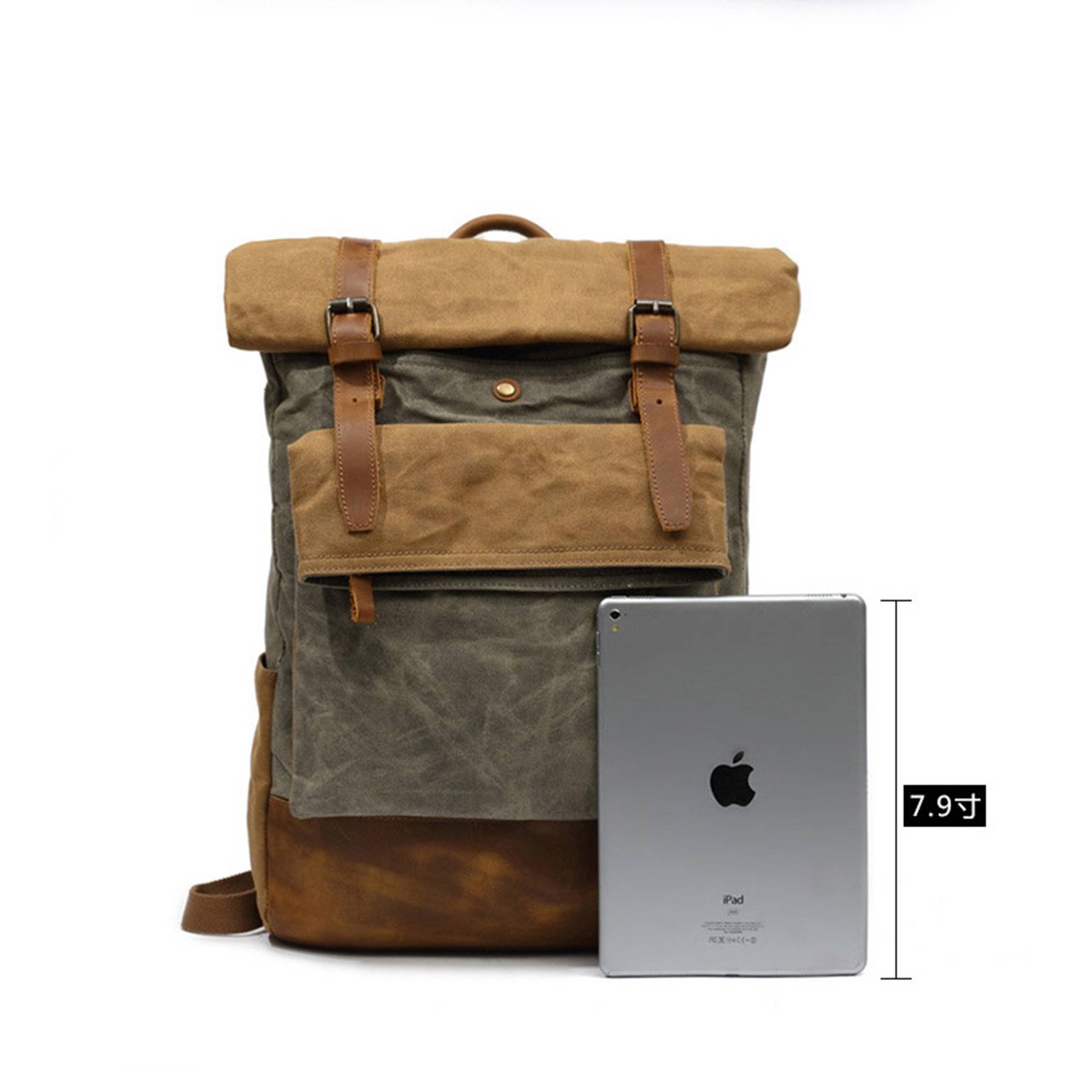 Waxed Canvas Leather Hiking Travel Waterproof Backpack 11