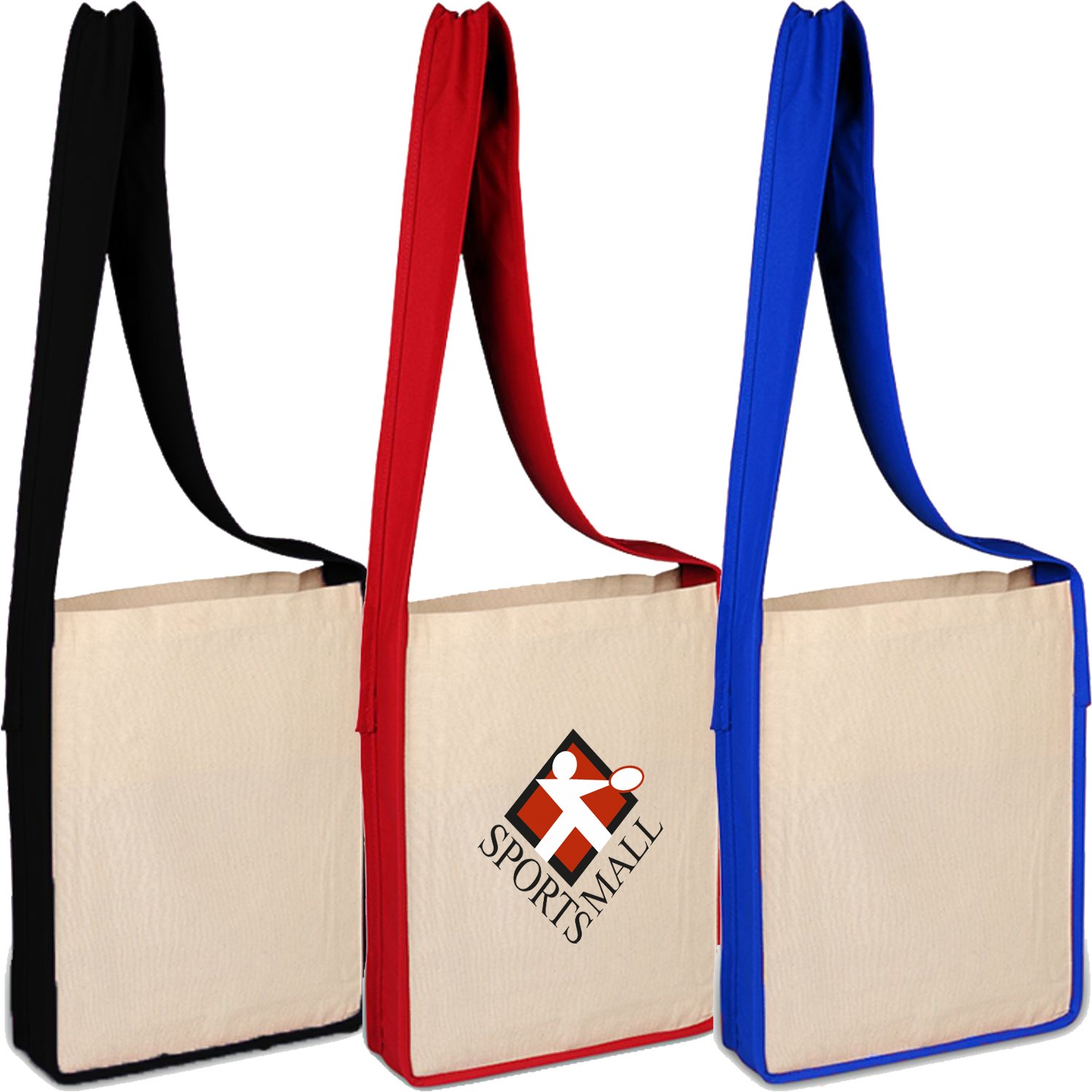 100% Cotton Canvas Sling Bag With Color Handles USA Decorated (12" x 15") 2