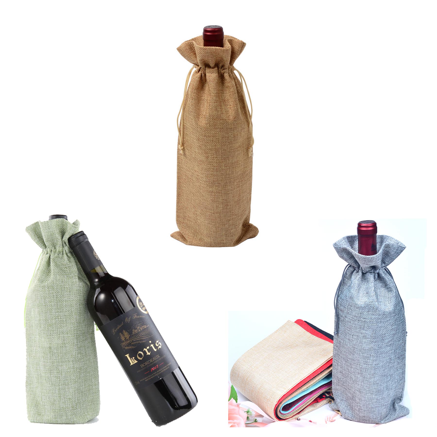 Red Wine Linen Drawstring Bag 4
