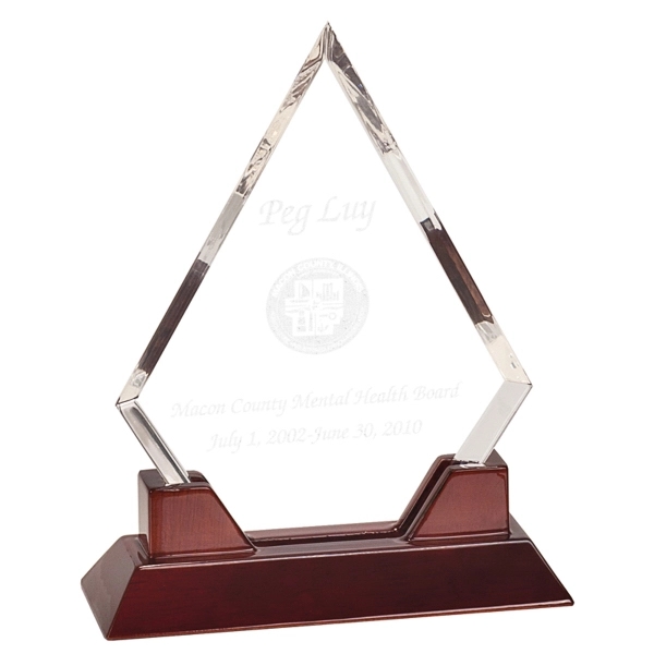 9 1/2" Diamond Prestige Acrylic Award w/Rosewood Piano Finish Base 1