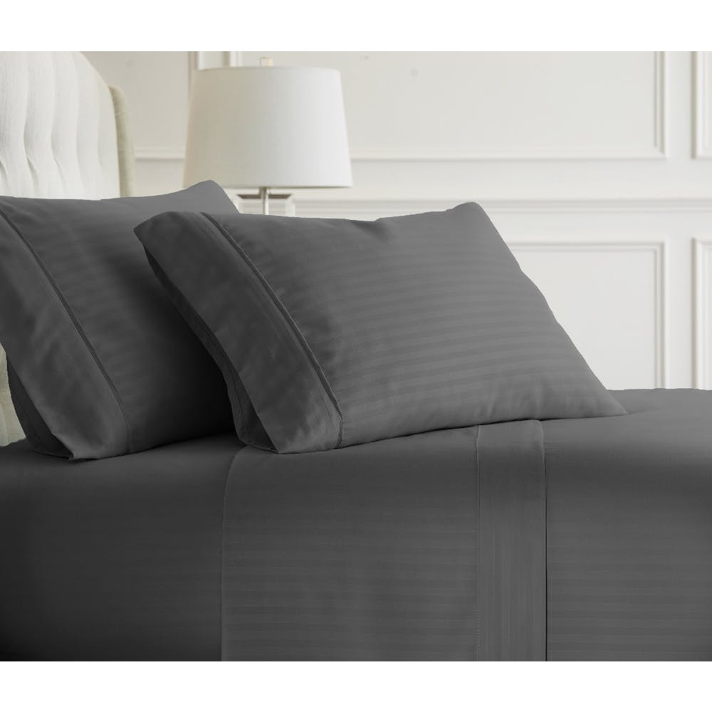 Premium Embossed Sheet Sets - Gray Queen Striped 4 Piece 2