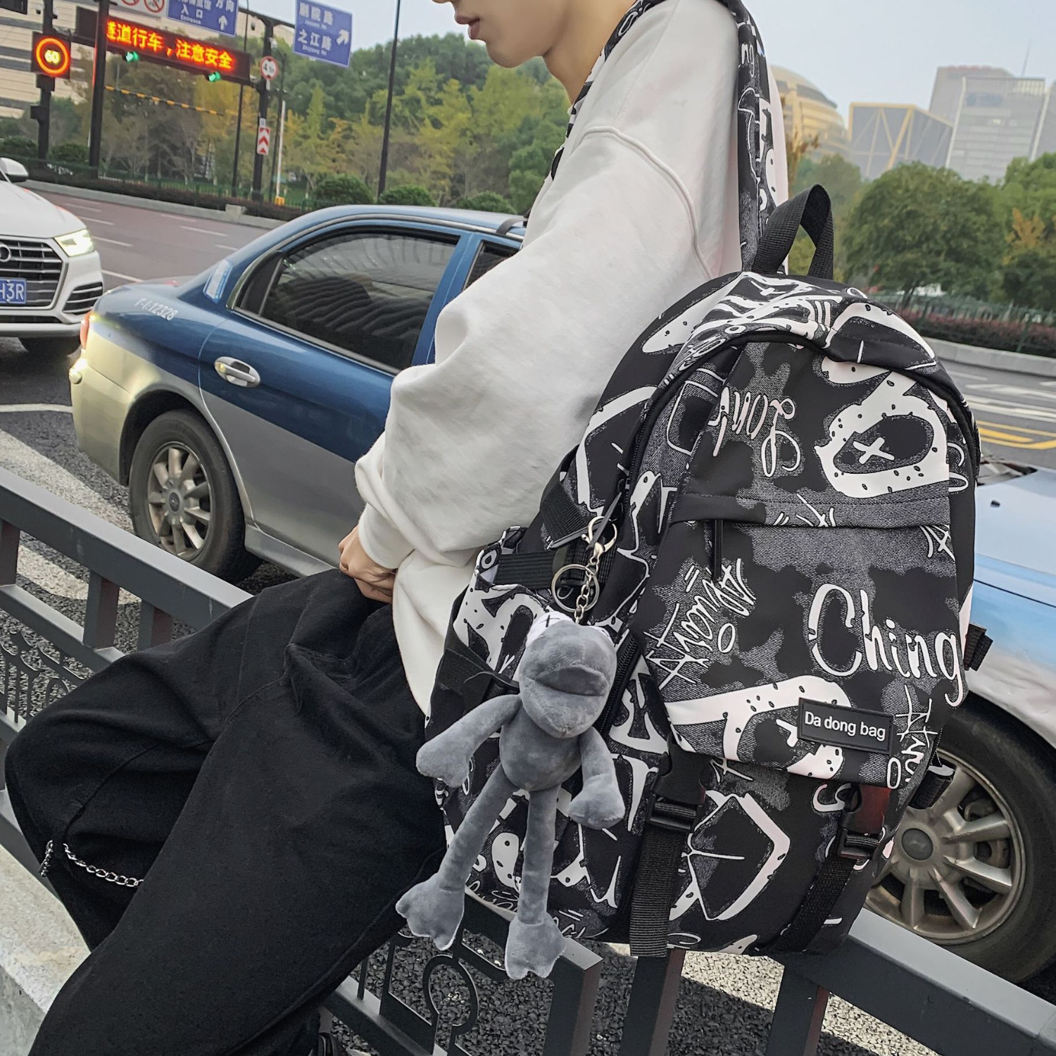 Waterproof Nylon Travel Spacious Backpack w/ Plush Pendant 3