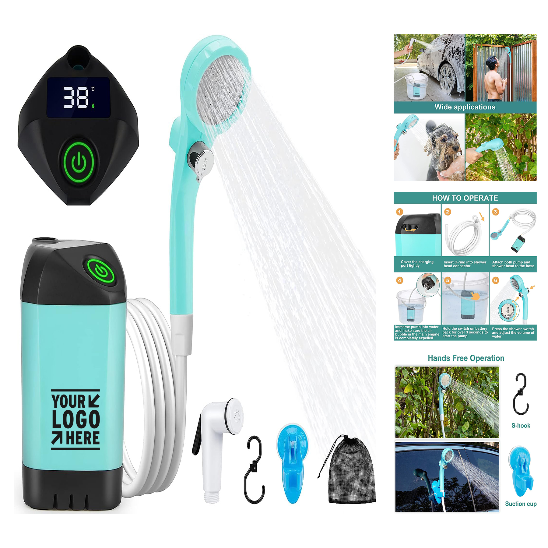  Electric Rechargeable Portable Outdoor Camping Traveling Shower Pump 