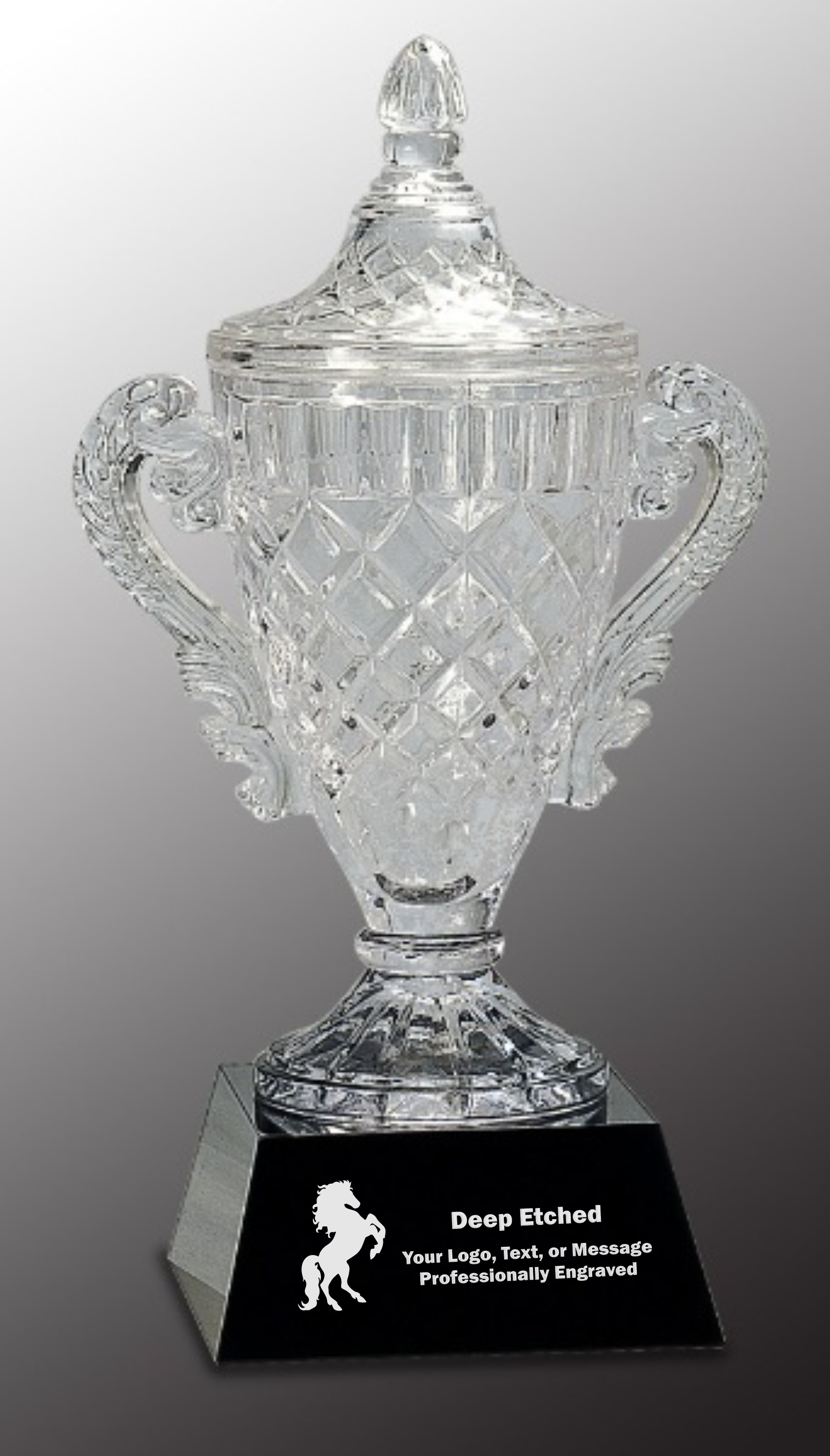 14" Crystal Cup on Black Pedestal Base Crystal Award