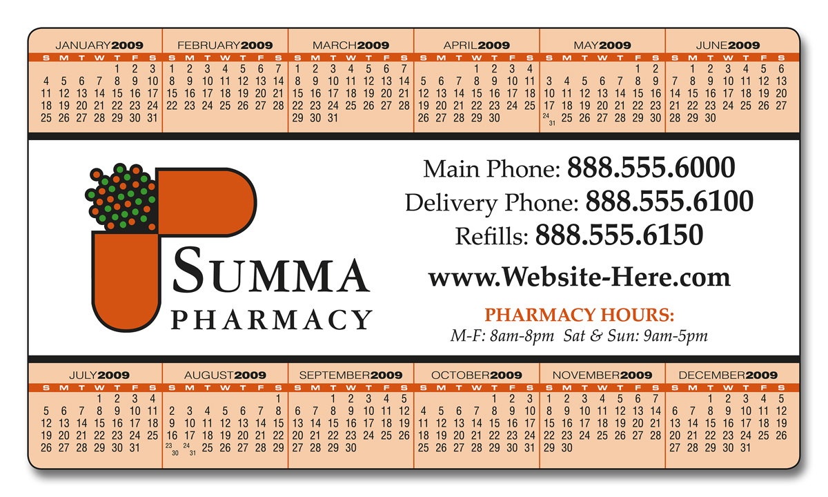 Pharmacy Calendar Magnet - 4x7 Round Corners - 25 Mil 2