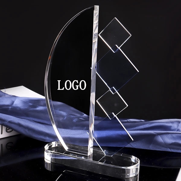 Sail-shaped Blue Clear Crystal Glass Trophy 3
