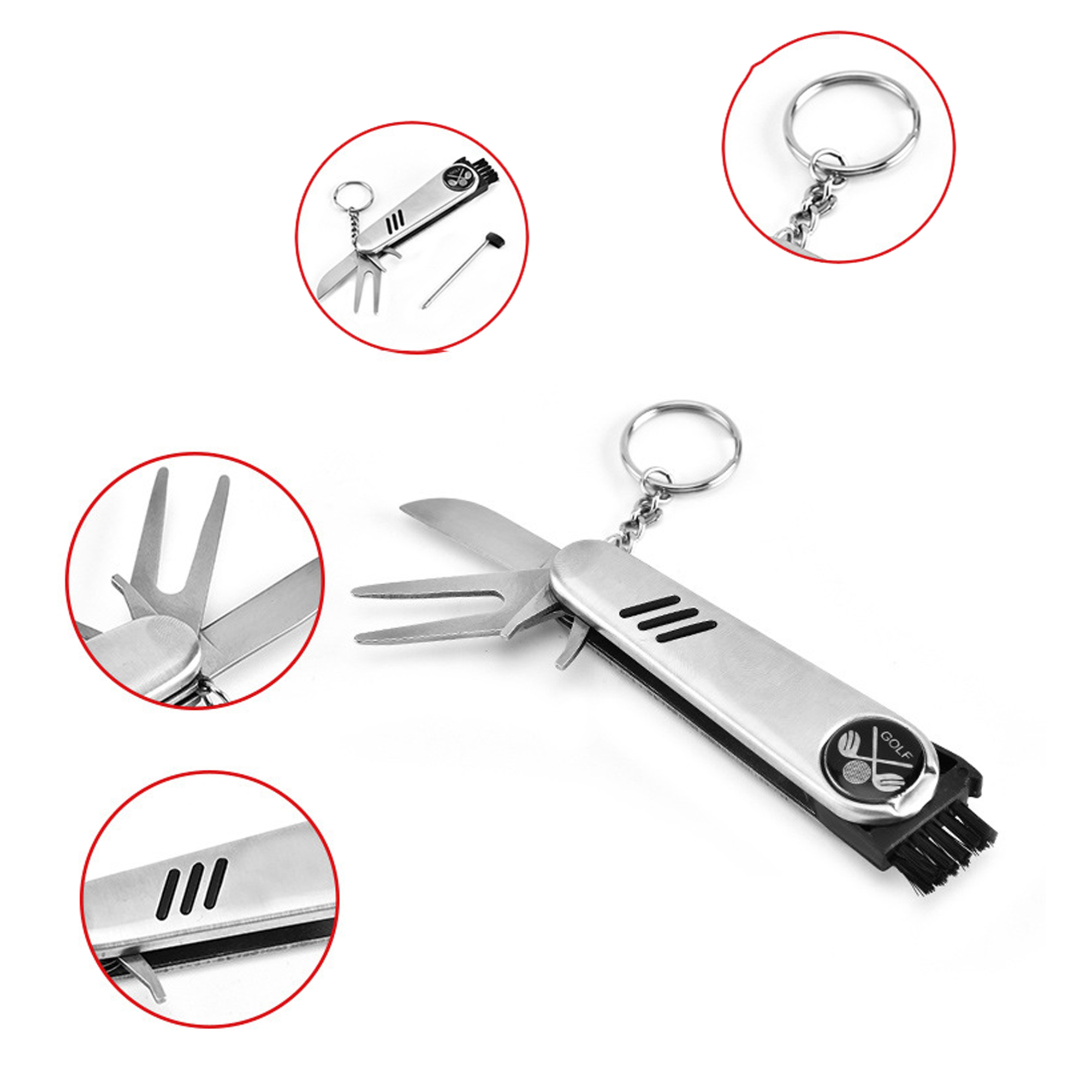 7-in-1 Stainless Steel Golf Tool with Key Ring and Multiple Functions 4