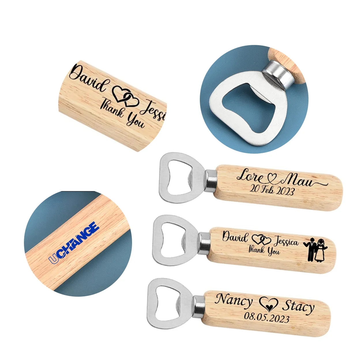 Wood Handle Bottle Opener Laser Engraved 2